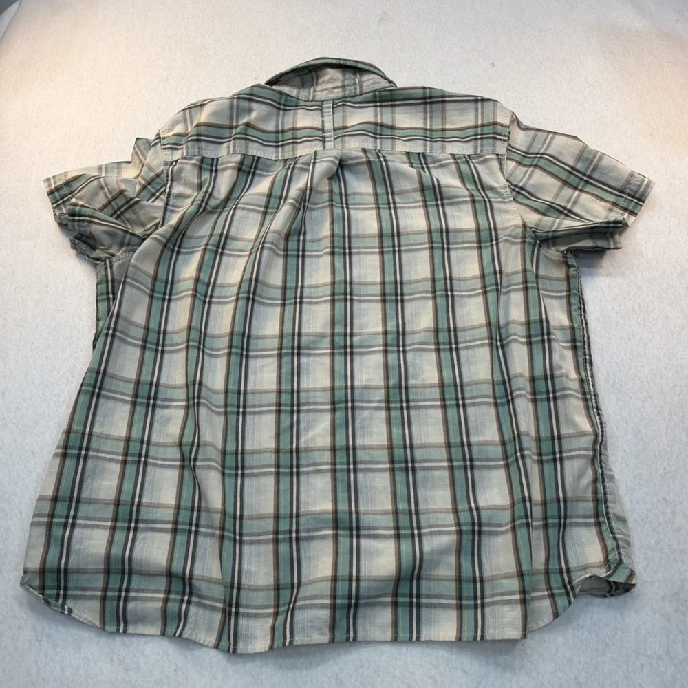 The North Face Shirt Mens 2XL Outdoor Hiking Button Up Green Plaid‎ Short Sleeve